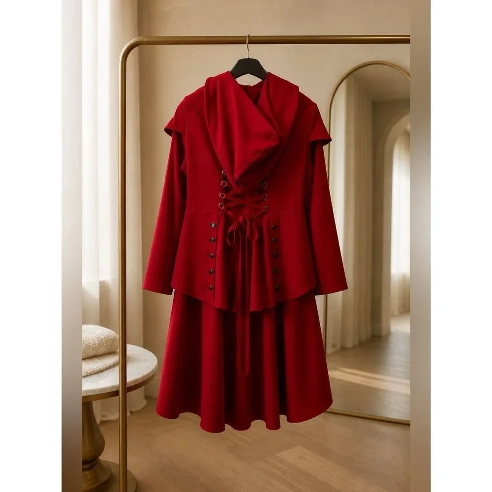 RED HIGH LOW LIGHT WEIGHT JACKET/WINDBREAKER. LITTLE RED RIDING HOOD STYLE NWOT